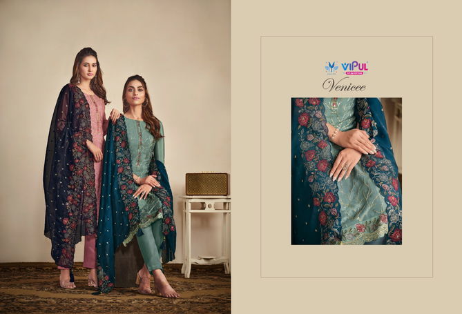 Venicee By Vipul Chinnon Embroidery Designer Salwar Suits Wholesale Price In Surat